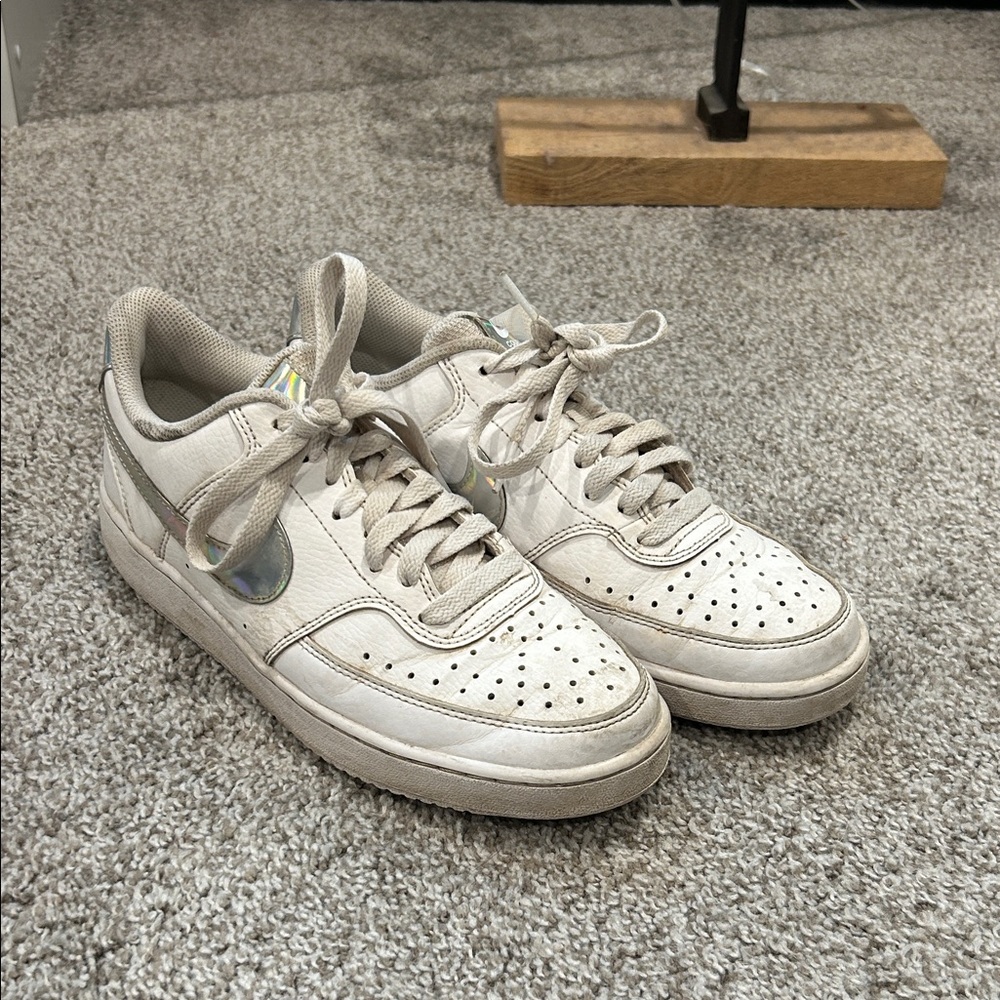 Nike womans Cream Sneakers with Silver Accents